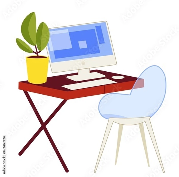 Fototapeta Workplace with table and chair. Home workspace. Vector illustration