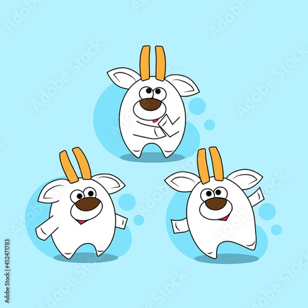 Fototapeta character in different poses, different emotions of the goat, the goat is happy, the animal is thinking, blank for decorating children's products