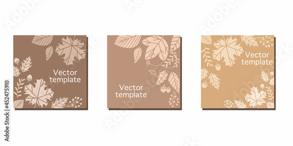Fototapeta Set of  square frames. Autumn concept square frames. Autumn frame decoration with leaves and berries. Autumn frame for web, template, cover design. Vector illustration.