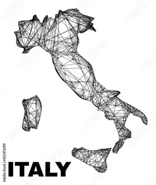 Fototapeta Wire frame irregular mesh Italy map. Abstract lines form Italy map. Wire frame flat network in vector format. Vector model is created for Italy map using intersected random lines.