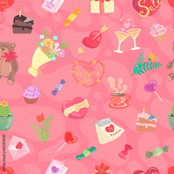 Obraz A seamless, vector pattern for Valentine's Day. For printing on paper, fabric. Decorative element