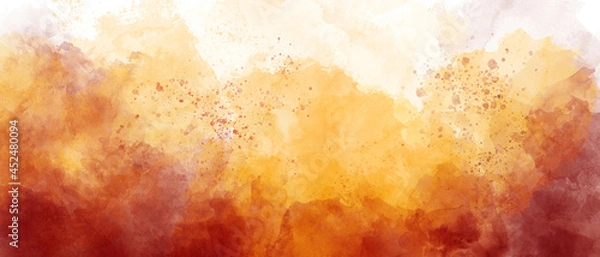 Obraz dark orange yellow sky gradient watercolor background with clouds texture