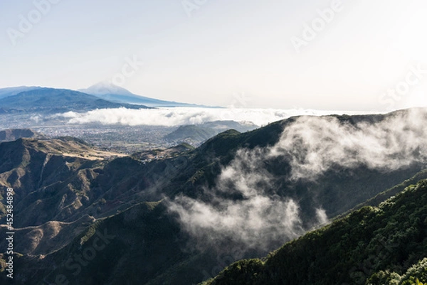 Fototapeta Mountain landscape. View from the observation deck: Mirador Pico del Ingles. In the background Teide volcano. Tenerife, Canary Islands, Spain.