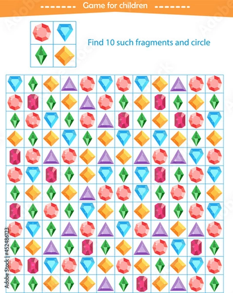 Fototapeta  A game for children. Find fragments from crystals given in a sample. Development of attention, thinking