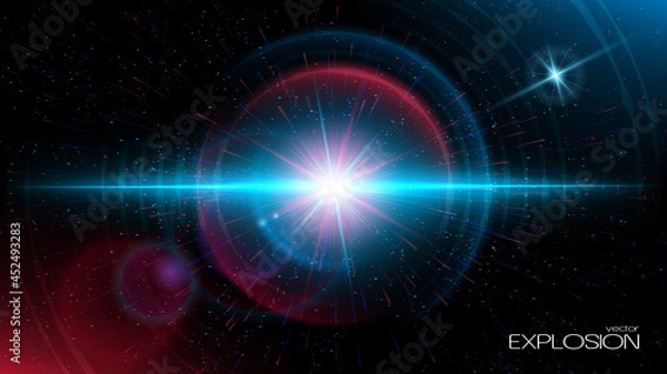 Fototapeta Vector. A supernova explosion in outer space. Dark, dark blue and red tones. Abstract futuristic background. The space of the universe. Nebula and plasma. Infinity. Place for text.