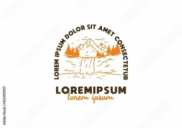 Fototapeta Waterfall line art drawing with lorem ipsum text