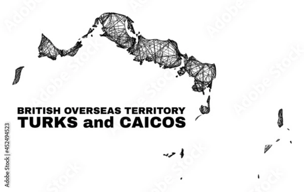 Fototapeta Wire frame irregular mesh Turks and Caicos Islands map. Abstract lines form Turks and Caicos Islands map. Wire frame 2D net in vector format.