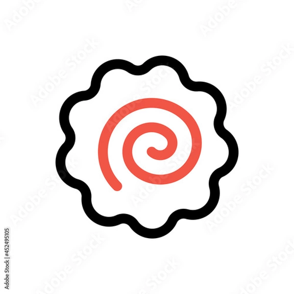 Obraz Narutomaki or kamaboko surimi vector outline icon. Traditional Japanese naruto steamed fish cake with pink swirl in the center. Topping for ramen noodle soup isolated illustration.