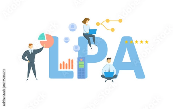 Fototapeta LPA, Licensed Public Accountant. Concept with keyword, people and icons. Flat vector illustration. Isolated on white.
