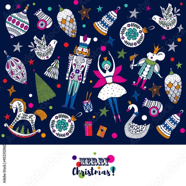 Obraz Christmas card the Nutcracker. Magic vector illustration.