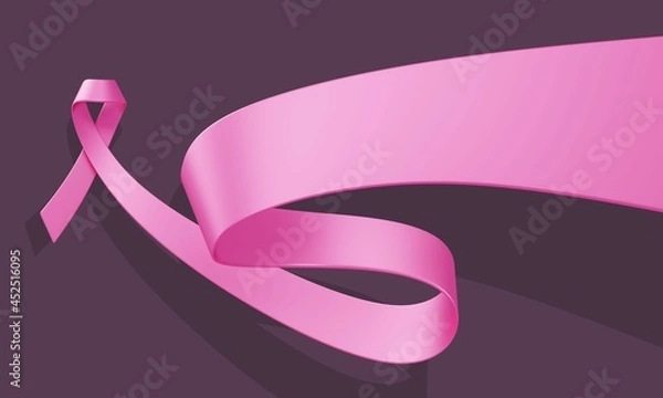 Fototapeta 3d illustration of Beautiful Pink Breast Cancer Awareness Realistic Ribbon with Curl and Loop on Dark Color Background. Symbol of Breast Cancer Awareness Month Campaign