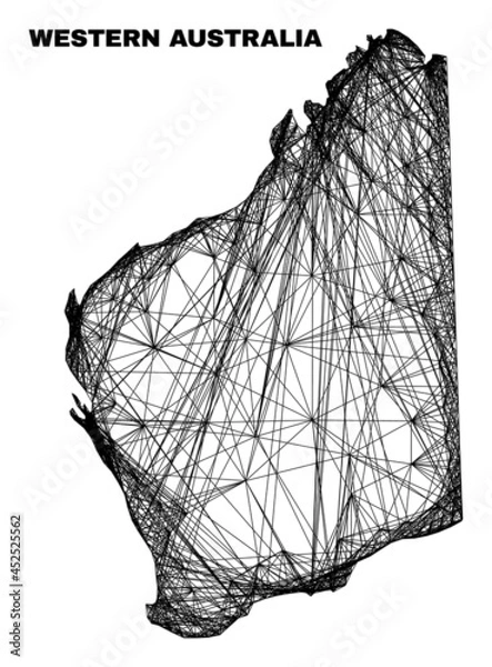 Fototapeta Wire frame irregular mesh Western Australia map. Abstract lines are combined into Western Australia map. Wire frame flat network in vector format.
