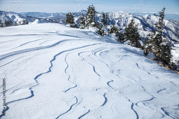 Obraz 雪紋の向こうに広がる冬の山々