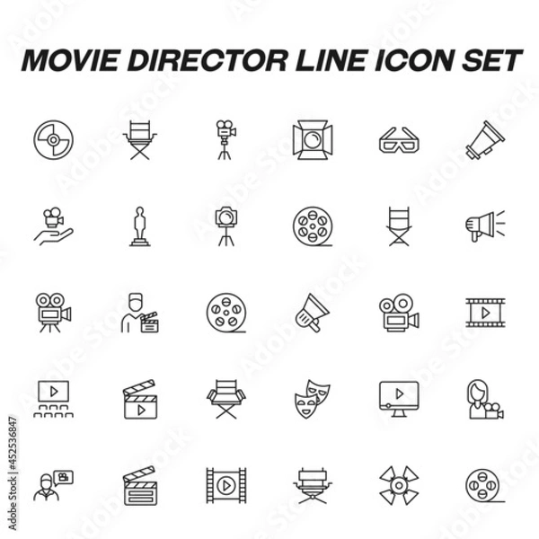 Fototapeta Movie director line icon set. Collection of high quality icons