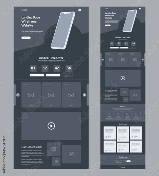 Fototapeta Landing page wireframe.