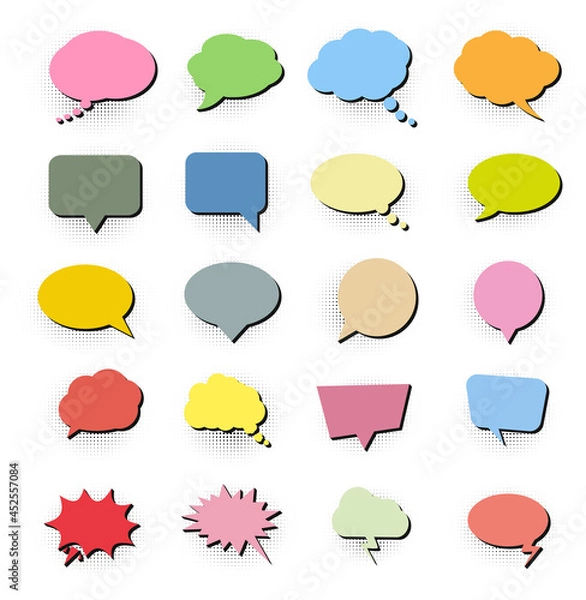 Fototapeta collection of colorful speech bubbles with shadow isolated on white background, vector illustration icon set