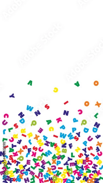 Fototapeta Falling letters of English language. Colorful flying words of Latin alphabet. Foreign languages study concept. Fabulous back to school banner on white background.