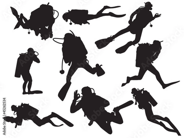 Fototapeta vector scuba diving silhouette
