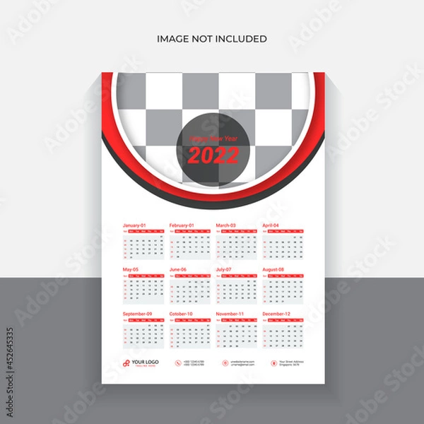 Obraz Vertical 2022 calendar design. Week starts on Monday. Editable calendar page template A4, A3. Abstract artistic vector illustrations with palm leaves in pastel colors. Set of 12 months 