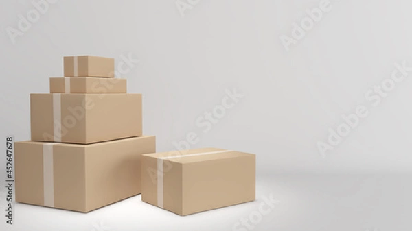 Fototapeta Bulk parcel boxes on a white background,parcel delivery,3d rendering
