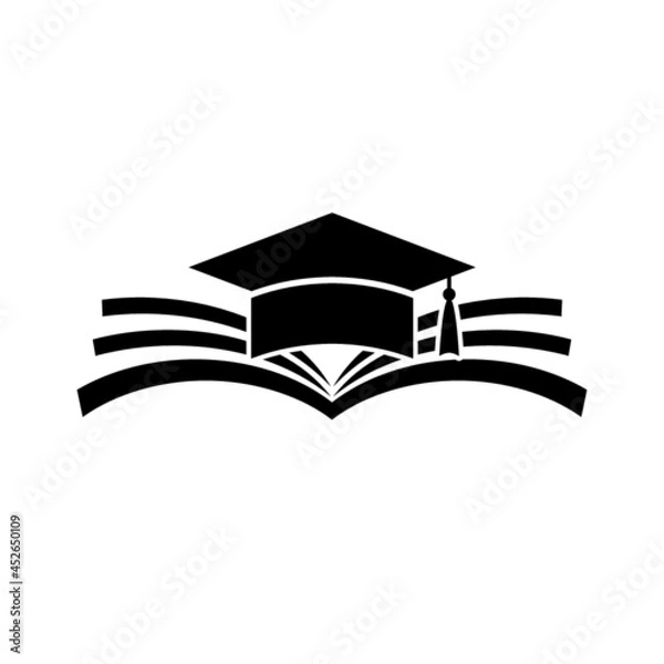 Fototapeta Graduation cap with book simple icon isolated on white background