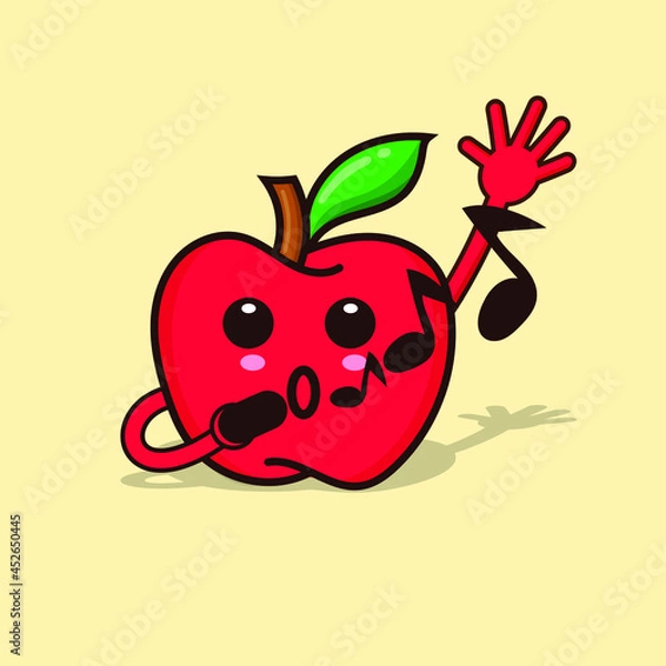 Fototapeta Apple character illustration isolated vector cute expression. emoticon red apple funny element design for icon, web, education poster, banner