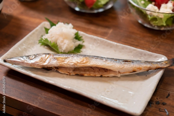 Obraz 日本の食卓,焼き魚,カマス,干物,家庭料理,和食