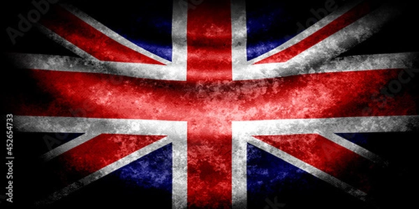 Fototapeta Great Britain dark wavy flag in grunge style with darkened edges. Aged texture
