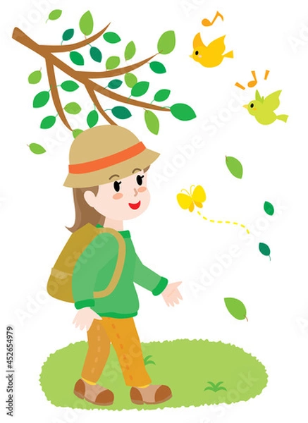 Fototapeta ハイキングをする女の子のイラスト