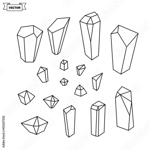 Fototapeta Set of vector linear icons. Collection of minerals and natural crystals.