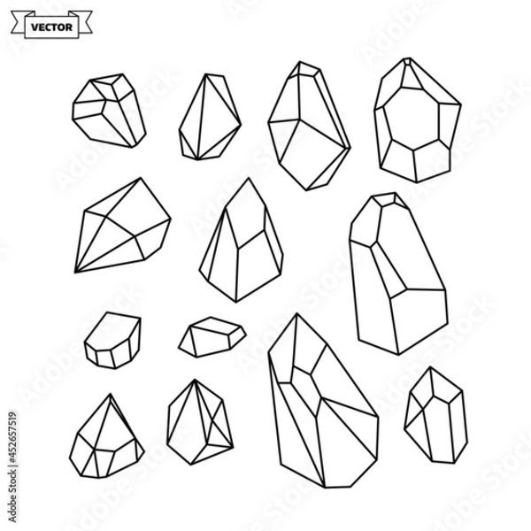 Fototapeta Set of vector linear icons. Collection of minerals and natural crystals.