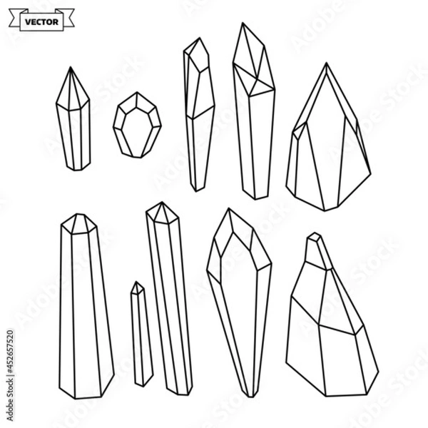 Fototapeta Set of vector linear icons. Collection of minerals and natural crystals.