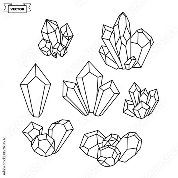 Fototapeta Set of vector linear icons. Collection of minerals and natural crystals.