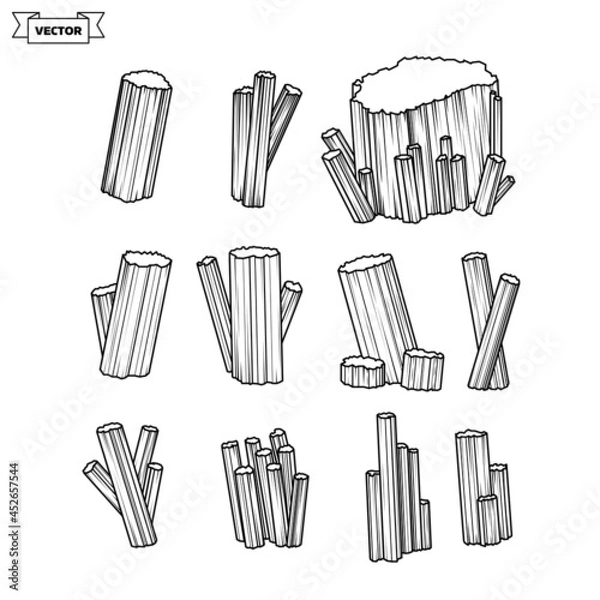 Fototapeta Set of vector linear icons. Collection of minerals and natural crystals.