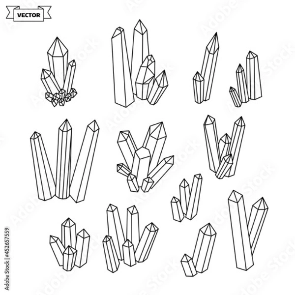 Fototapeta Set of vector linear icons. Collection of minerals and natural crystals.