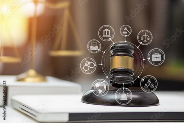 Obraz justice and law concept.Male judge Consultation and legal concepts, lawyers, 