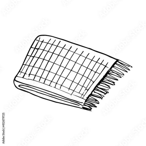Obraz Hand drawn warm plaid. Black and white vector illustration in doodle style. Cozy warm blanket. Interior, cozy home, warmth, single element for design, minimalism, monochrome