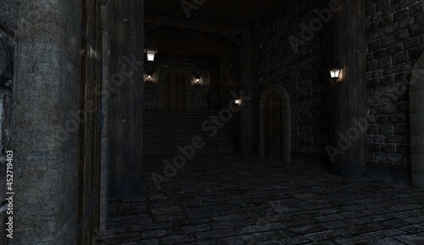 Fototapeta Fantasy medieval dungeon architecture construction 3d illustration