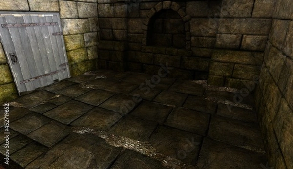 Fototapeta Fantasy medieval dungeon architecture construction 3d illustration