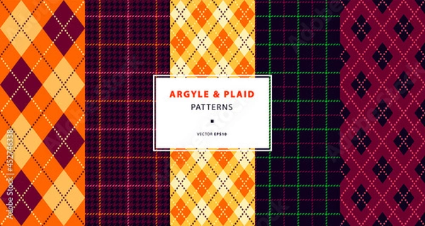 Fototapeta Argyle and plaid pattern set in autumn shades