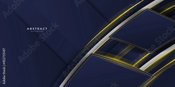 Fototapeta Abstract polygonal pattern luxury dark blue with gold wave lines background 