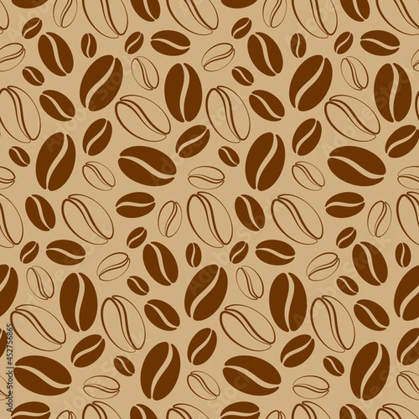 Fototapeta Coffee vector seamless pattern. Cute vector seamless background with coffee beans.