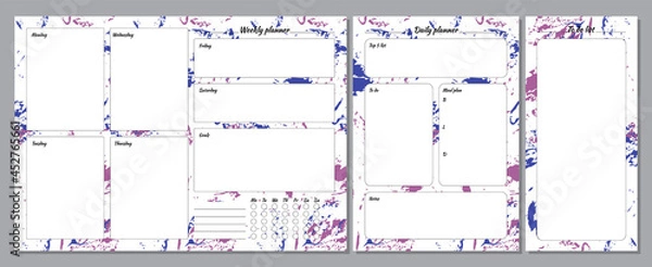 Fototapeta Set of planners with floral design. Monthly, weekly, daily planner.