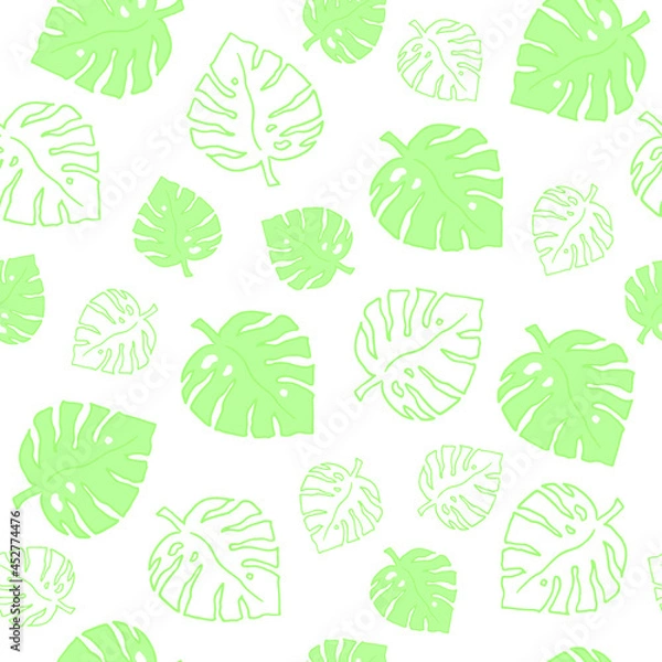 Fototapeta Seamless spring pattern and frames with tropical leaves, flowers and plants. Vector illustration.