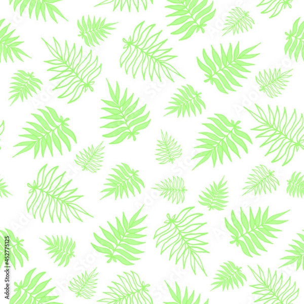 Fototapeta Seamless spring pattern and frames with tropical leaves, flowers and plants. Vector illustration.