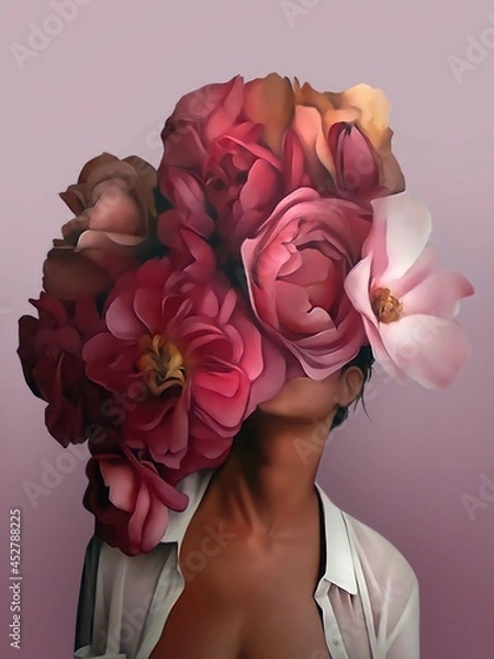 Obraz Girls with dark pink flovers