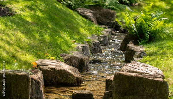Obraz Little creek between rocks and gras