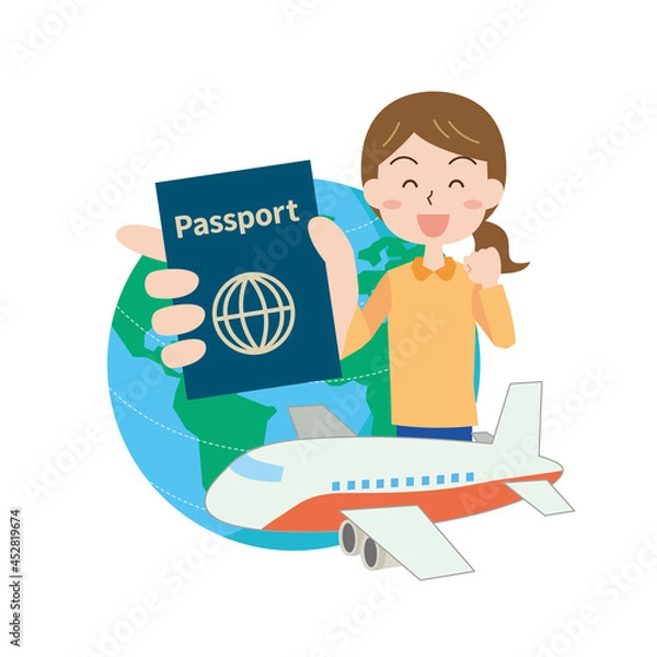 Fototapeta パスポートを持って旅行をする女性