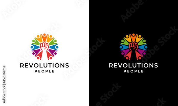 Fototapeta Crowd People Community Colorful with Hands Clenched up Logo Design Inspiration