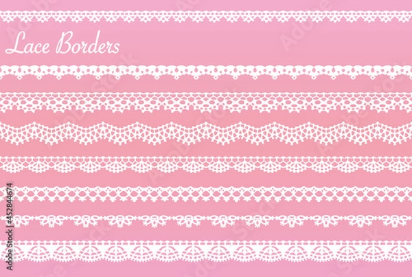 Fototapeta レースリボンのセット。シームレス・ベクター素材。